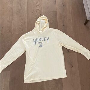 Hurley Pale Yellow Hooded Long Sleeve Shirt with Blue Logo